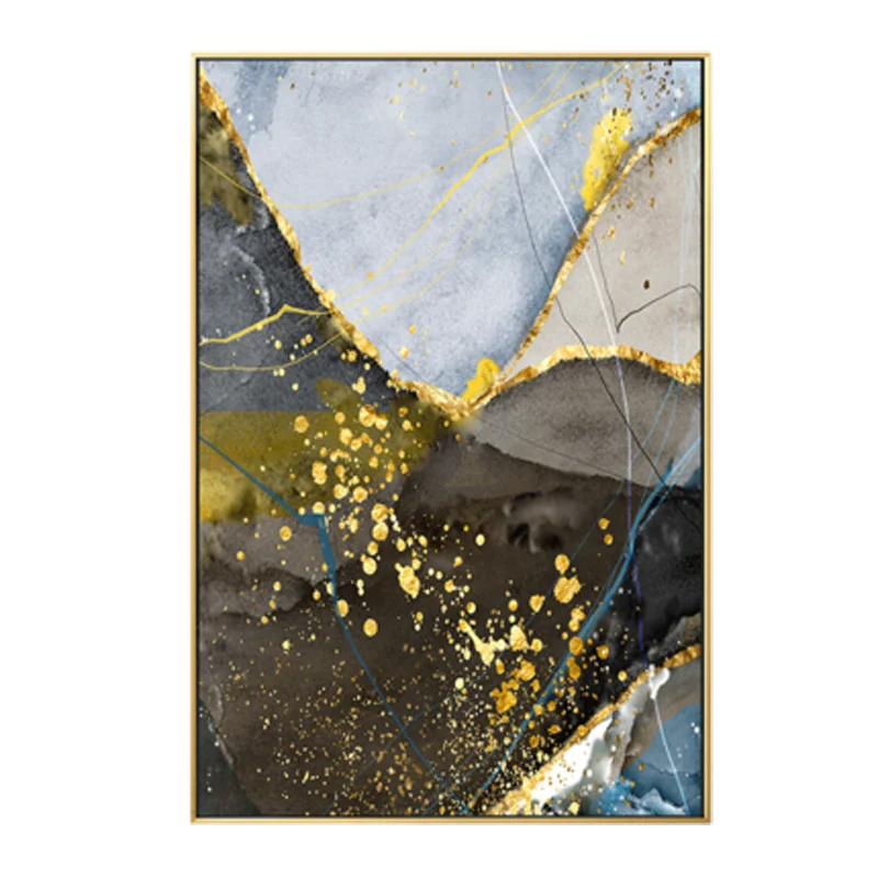 Abstract Blue Yellow Gray Marble Print Wall Art Fine Art Canvas Prints Pictures For Modern Apartment Living Room Home Office Art Decor