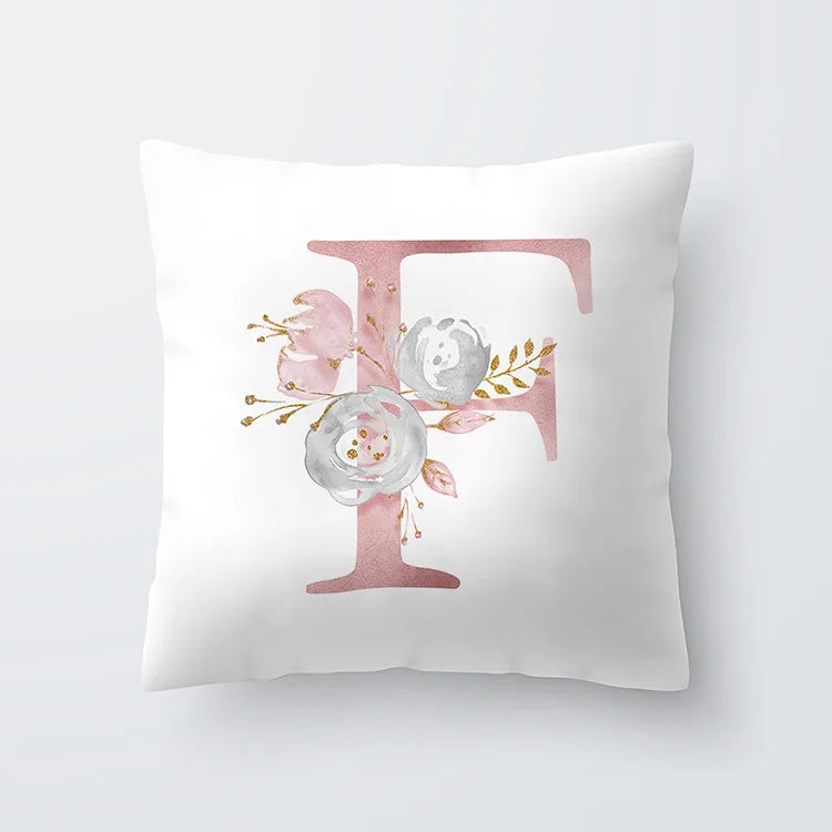 Pink Golden Floral Letter Cushion Case 45x45cm Cushion Cover For Living Room Sofa Throw Cushion Polyester Cotton Square Pillow Cases