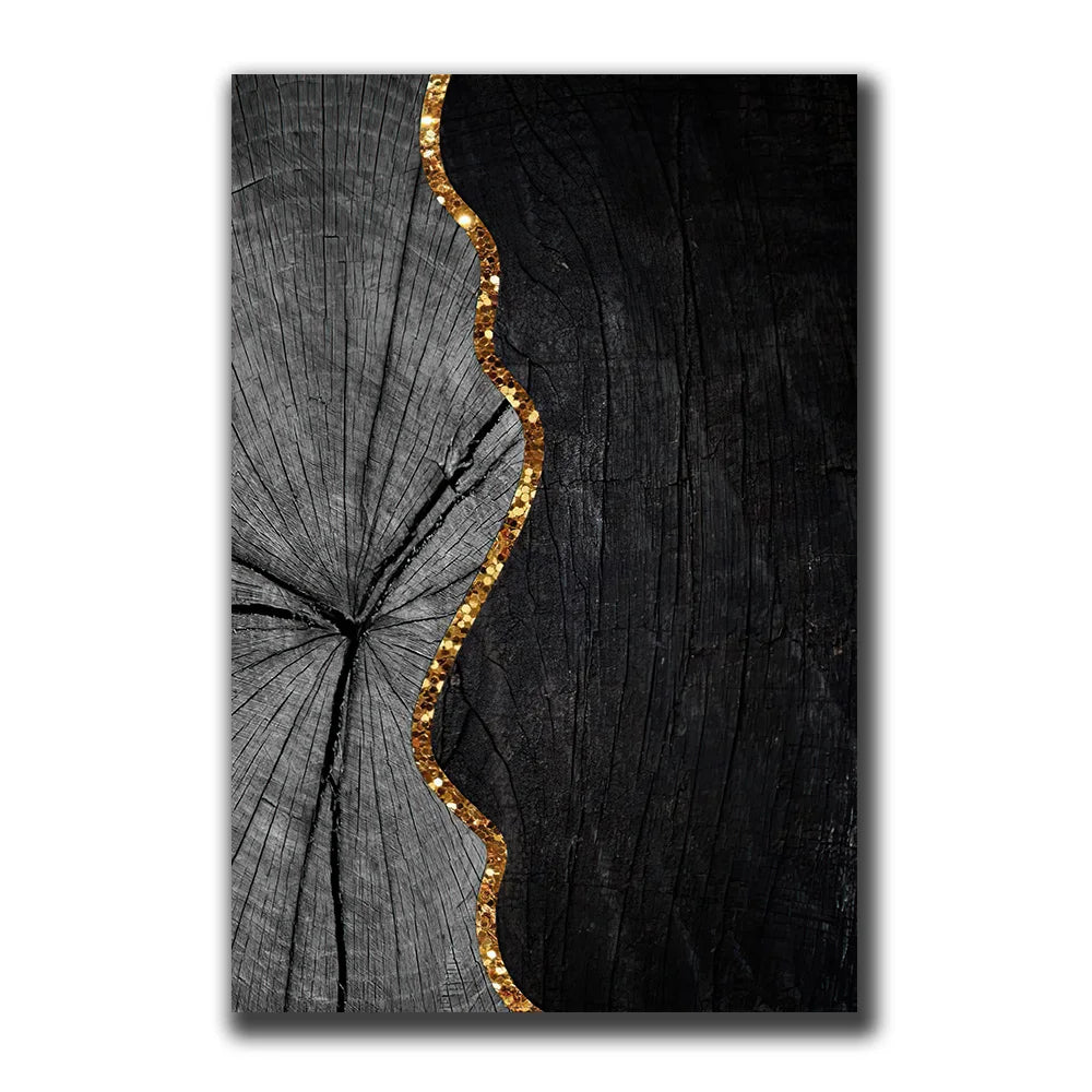 Golden Black Wood Tree Rings Wall Art Fine Art Canvas Prints Modern Abstract Pictures For Urban Loft Luxury Living Room Decor