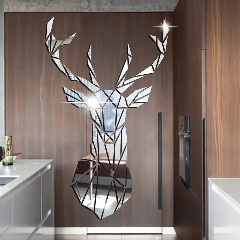 3D Geometric Nordic Deer Head Polished Acrylic Mirror Wall Sticker Dec –