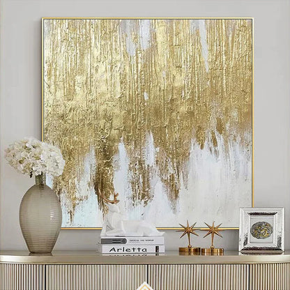 * Hand Painted * Modern Abstract Wall Art Large Format Golden Painting Textured Brush Strokes Acrylic Oil On Canvas Picture For Luxury Living Room