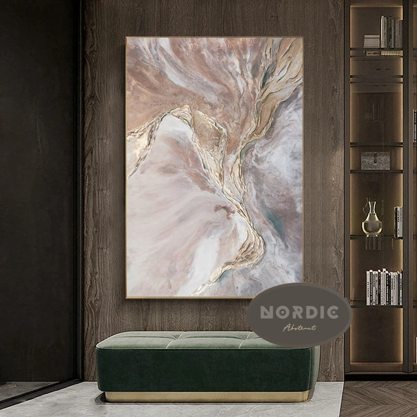 * Hand Painted * Large Format Golden Abstract Wall Art Painting Textured Brushed Strokes Acrylic Oil On Canvas Picture For Living Room Decor