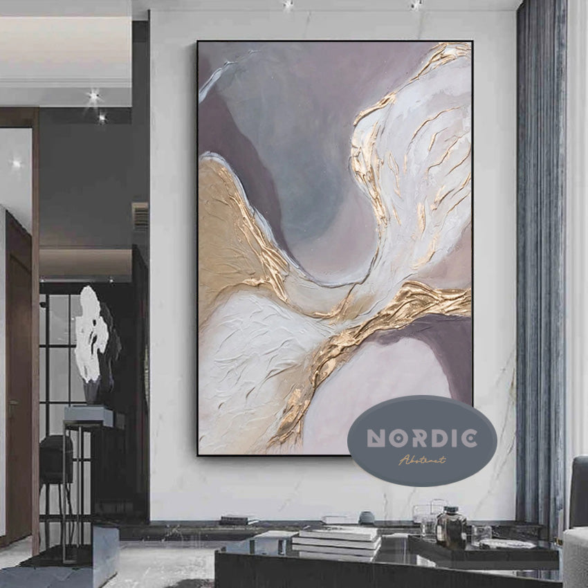 * Hand Painted * Large Format Wall Art Golden Abstract Painting Textured Brushed Strokes Acrylic Oil On Canvas Picture For Living Room Decor