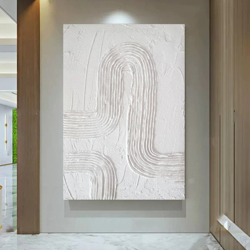 Modern Abstract * Hand Painted * Minimalist White Wall Art Thick 3D Textured Acrylic Painting On Canvas Modern Architectural Art For Contemporary Interiors (Unframed)