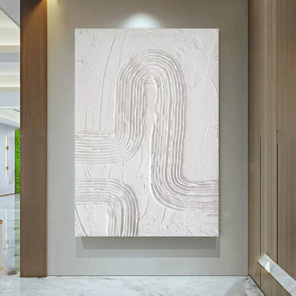 Modern Abstract * Hand Painted * Minimalist White Wall Art Thick 3D Textured Acrylic Painting On Canvas Modern Architectural Art For Contemporary Interiors (Unframed)