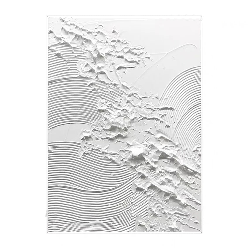 * Hand Painted * Modern Abstract Minimalist White Wall Art Thick 3D Textured Acrylic Painting On Canvas Modern Architectural Art For Contemporary Interiors (Unframed)