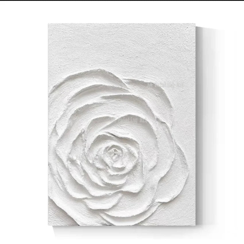 * Hand Painted * Modern Abstract Minimalist White Wall Art Thick 3D Textured Acrylic Painting On Canvas Modern Architectural Art For Contemporary Interiors (Unframed)