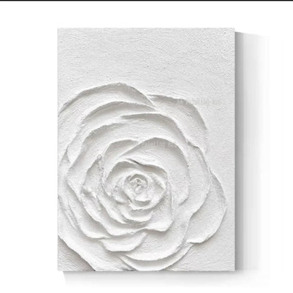 * Hand Painted * Modern Abstract Minimalist White Wall Art Thick 3D Textured Acrylic Painting On Canvas Modern Architectural Art For Contemporary Interiors (Unframed)