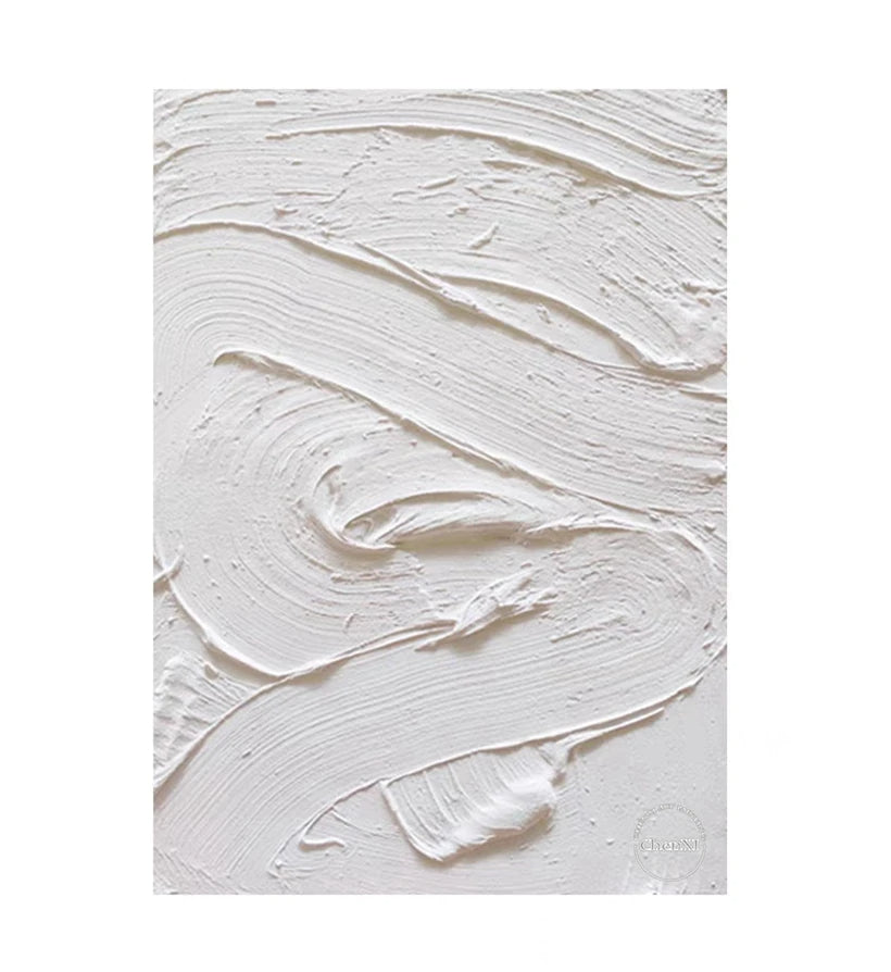* Hand Painted * Minimalist White Wall Art Thick 3D Textured Acrylic Painting On Canvas Modern Architectural Art For Contemporary Interiors (Unframed)