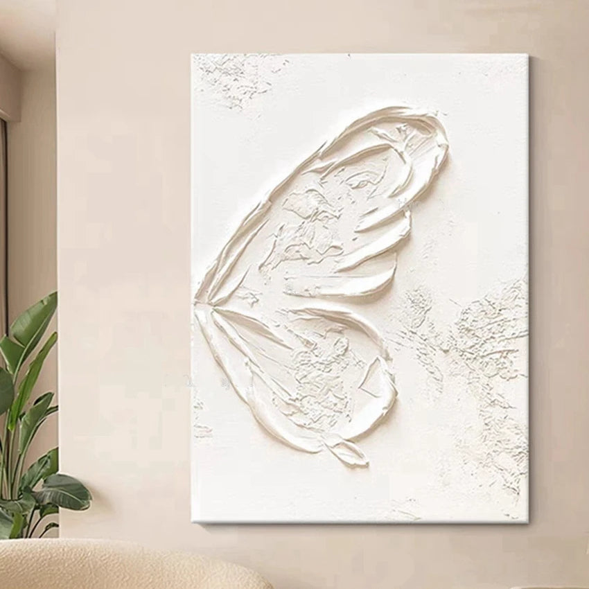 * Hand Painted * Modern Abstract Minimalist White Wall Art Thick 3D Textured Acrylic Painting On Canvas Modern Architectural Art For Contemporary Interiors (Unframed)