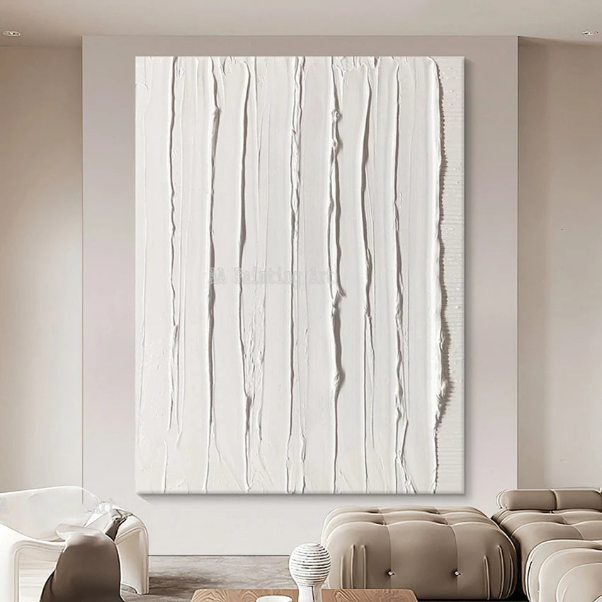 * Hand Painted * Minimalist White Wall Art Thick 3D Textured Acrylic Painting On Canvas Modern Architectural Art For Contemporary Interiors (Unframed)