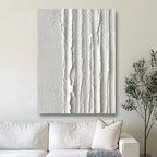 * Hand Painted * Modern Abstract Minimalist White Wall Art Thick 3D Textured Acrylic Painting On Canvas Modern Architectural Art For Contemporary Interiors (Unframed)