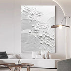 * Hand Painted * Minimalist White Wall Art Thick 3D Textured Acrylic Painting On Canvas Modern Architectural Art For Contemporary Interiors (Unframed)