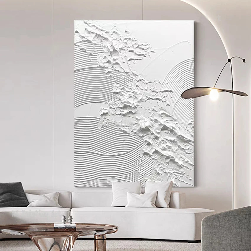Modern Abstract * Hand Painted * Minimalist White Wall Art Thick 3D Textured Acrylic Painting On Canvas Modern Architectural Art For Contemporary Interiors (Unframed)