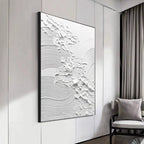 * Hand Painted * Minimalist White Wall Art Thick 3D Textured Acrylic Painting On Canvas Modern Architectural Art For Contemporary Interiors (Unframed)