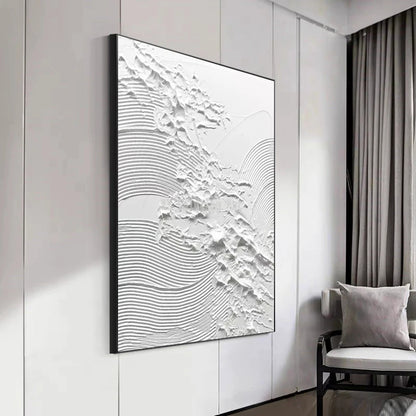 Modern Abstract * Hand Painted * Minimalist White Wall Art Thick 3D Textured Acrylic Painting On Canvas Modern Architectural Art For Contemporary Interiors (Unframed)