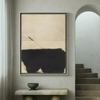  Hand Painted  Modern Abstract Beige Black Minimalist Wall Art For Living Room Bedroom Home Office Decor - Acrylic Painting On Canvas
