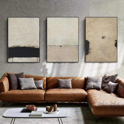  Hand Painted  Modern Abstract Beige Black Minimalist Wall Art For Living Room Bedroom Home Office Decor - Acrylic Painting On Canvas