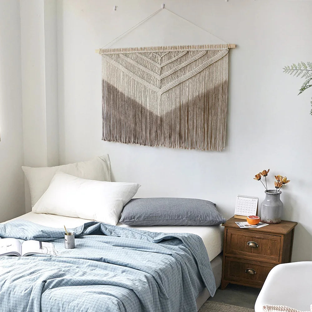 Hand Woven Nordic Macrame Wall Hanging Decoration Jacquard Geometric Modern Aesthetics Design Neutral Colors Centerpiece Textured Wall Decor For Living Room, Bedroom Wall Decor