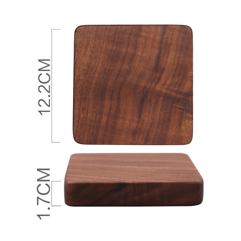 A square wooden cutting board with rounded corners, shown from two angles on a white background with dimension labels indicating 12.2 cm by 1.