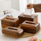 Handcrafted Solid Walnut Wood Tissue Box Cover – Premium Dark Wood with Natural Grain Finish for Modern Living Room Home and Office Décor