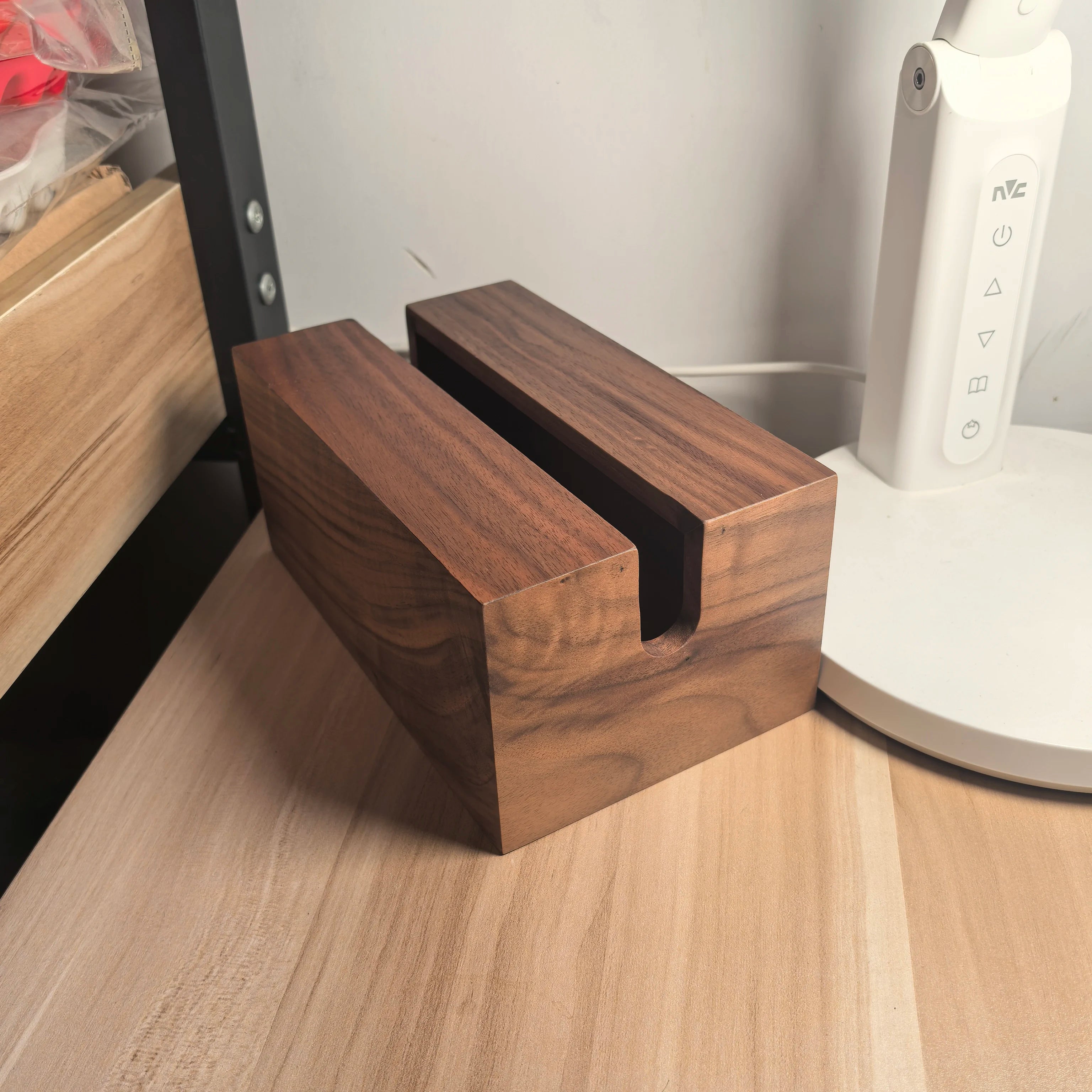 Handcrafted Solid Walnut Wood Tissue Box Cover – Premium Dark Wood with Natural Grain Finish for Modern Living Room Home and Office Décor