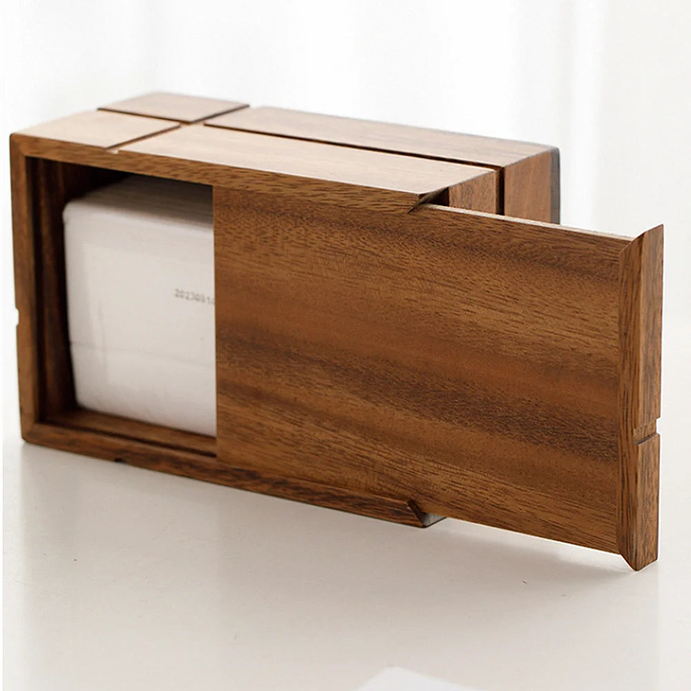Handcrafted Solid Walnut Wood Tissue Box Cover – Premium Dark Wood with Natural Grain Finish for Modern Living Room Home and Office Décor