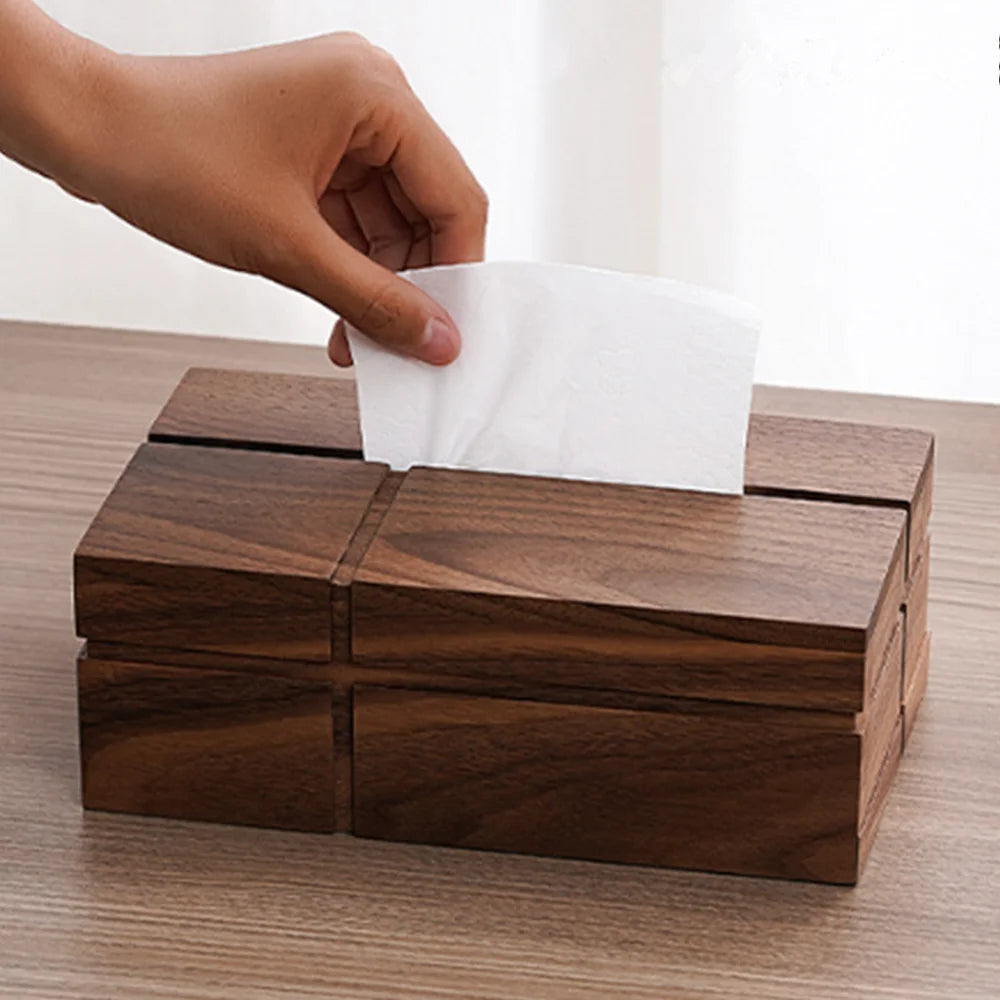 Handcrafted Solid Walnut Wood Tissue Box Cover – Premium Dark Wood with Natural Grain Finish for Modern Living Room Home and Office Décor
