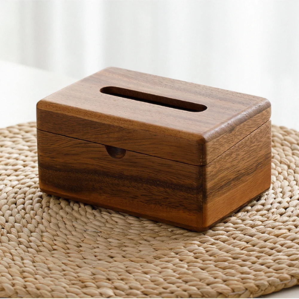 Handcrafted Solid Walnut Wood Tissue Box Cover – Premium Dark Wood with Natural Grain Finish for Modern Living Room Home and Office Décor