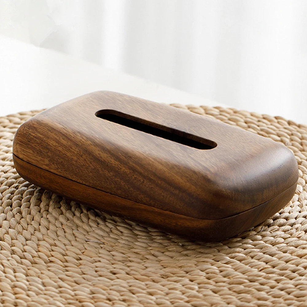 Handcrafted Solid Walnut Wood Tissue Box Cover – Premium Dark Wood with Natural Grain Finish for Modern Living Room Home and Office Décor