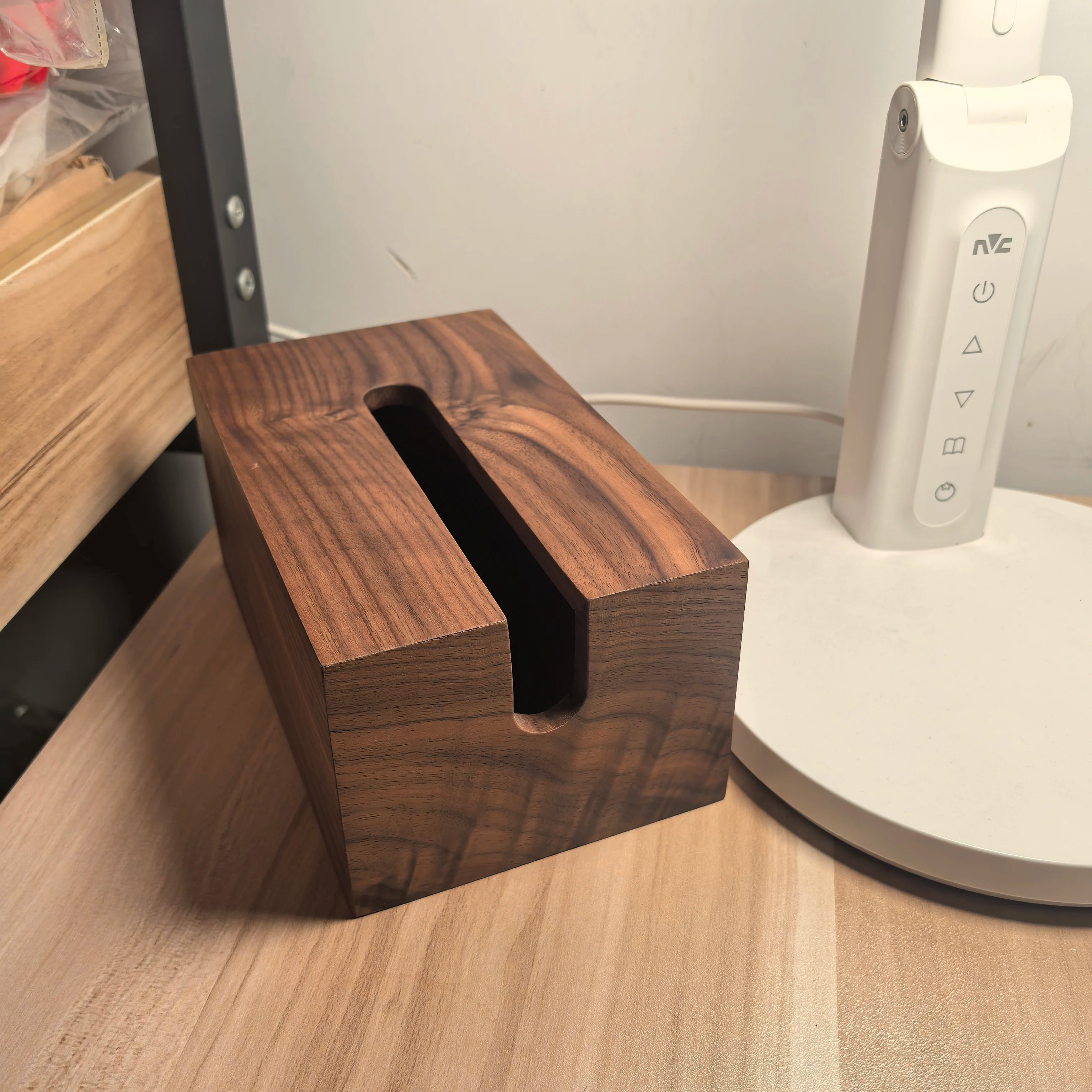 Handcrafted Solid Walnut Wood Tissue Box Cover – Premium Dark Wood with Natural Grain Finish for Modern Living Room Home and Office Décor