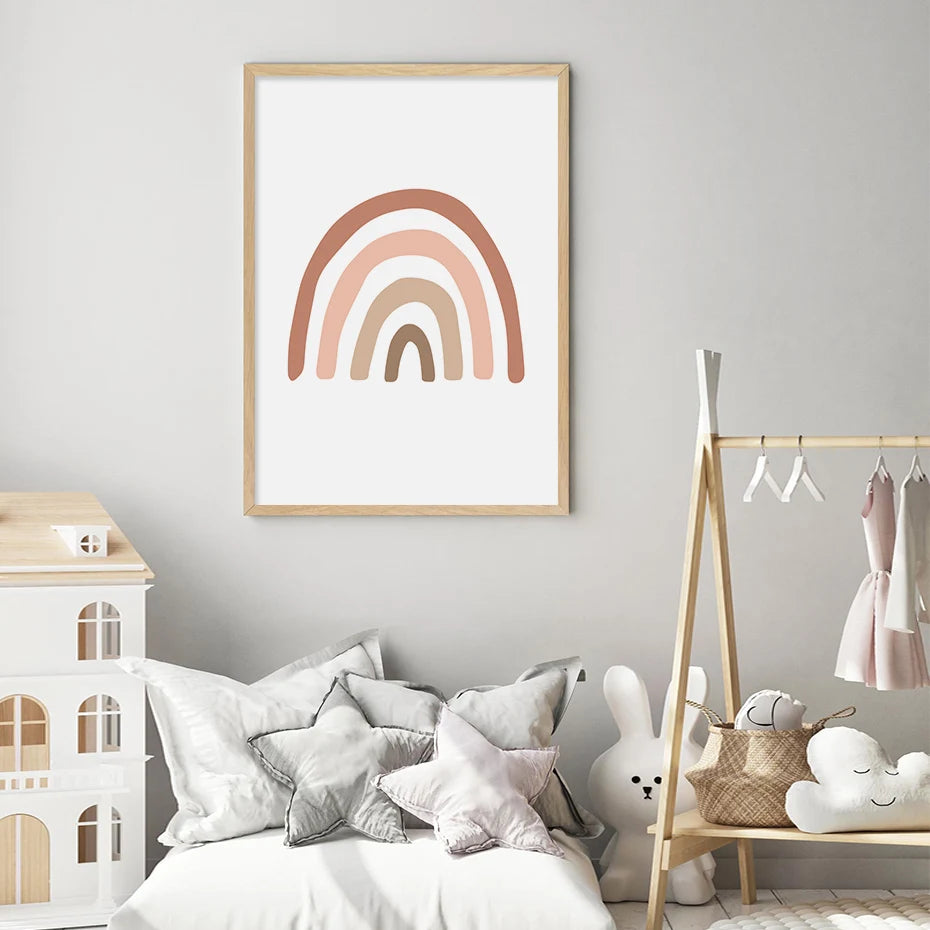 Cute Fawn Deer Wild One Rainbow Nursery Wall Art Fine Art Canvas Prints Nordic Pictures For Nursery Room Baby's Bedroom Wall Art Decor