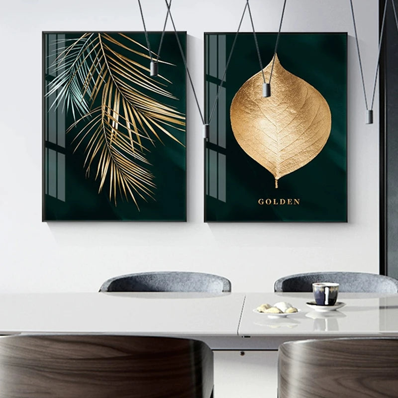 Set of 3Pcs Golden Leaf Wall Art Minimalist Nordic Tropical Plants Fin ...