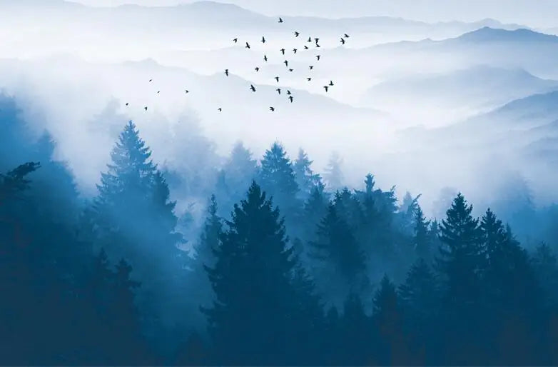 Misty Forest Landscape Wall Mural Big Format Printed Nordic Wallcovering Wallpaper For Modern Living Room Creative Home Office Wall Decor