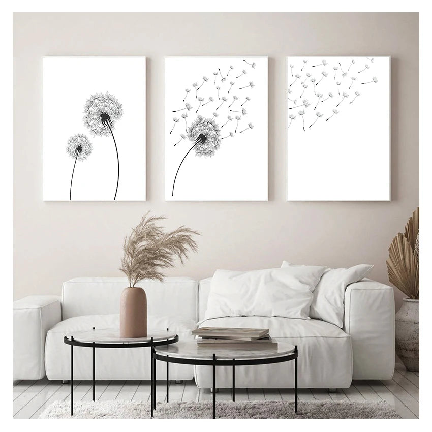 Minimalist Dandelion Wall Art Black White Posters Fine Art Canvas Prints Simple Pictures For Living Room Bedroom Nordic Wall Decor