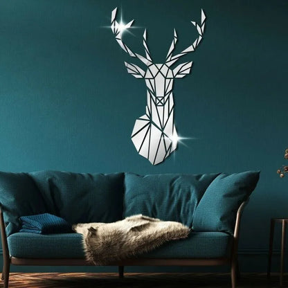 3D Geometric Nordic Deer Head Polished Acrylic Mirror Wall Sticker Decal Removable Creative DIY Wall Mural For Kitchen Living Room Entrance Hall Home Office Wall Decor