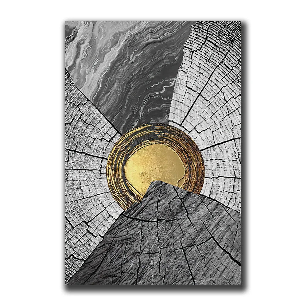 Golden Black Wood Tree Rings Wall Art Fine Art Canvas Prints Modern Abstract Pictures For Urban Loft Luxury Living Room Decor