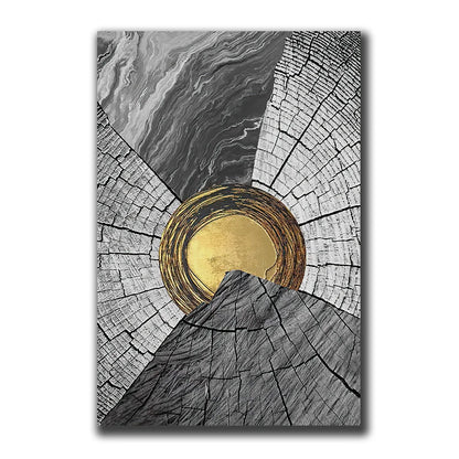 Golden Black Wood Tree Rings Wall Art Fine Art Canvas Prints Modern Abstract Pictures For Urban Loft Luxury Living Room Decor