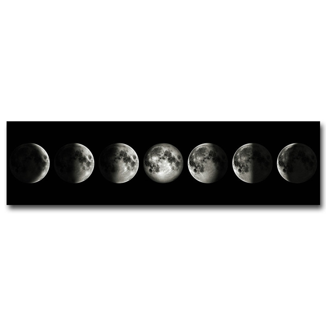 Moon Phases Wide Format Black White Wall Art Fine Art Canvas Prints Pictures For Bedroom Above The Bed Living Room Decor