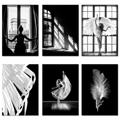 Pink Angel Wings Ballet Dancer Wall Art Fine Art Canvas Prints Black White Fashion Pictures For Living Room Bedroom Salon Art Decor