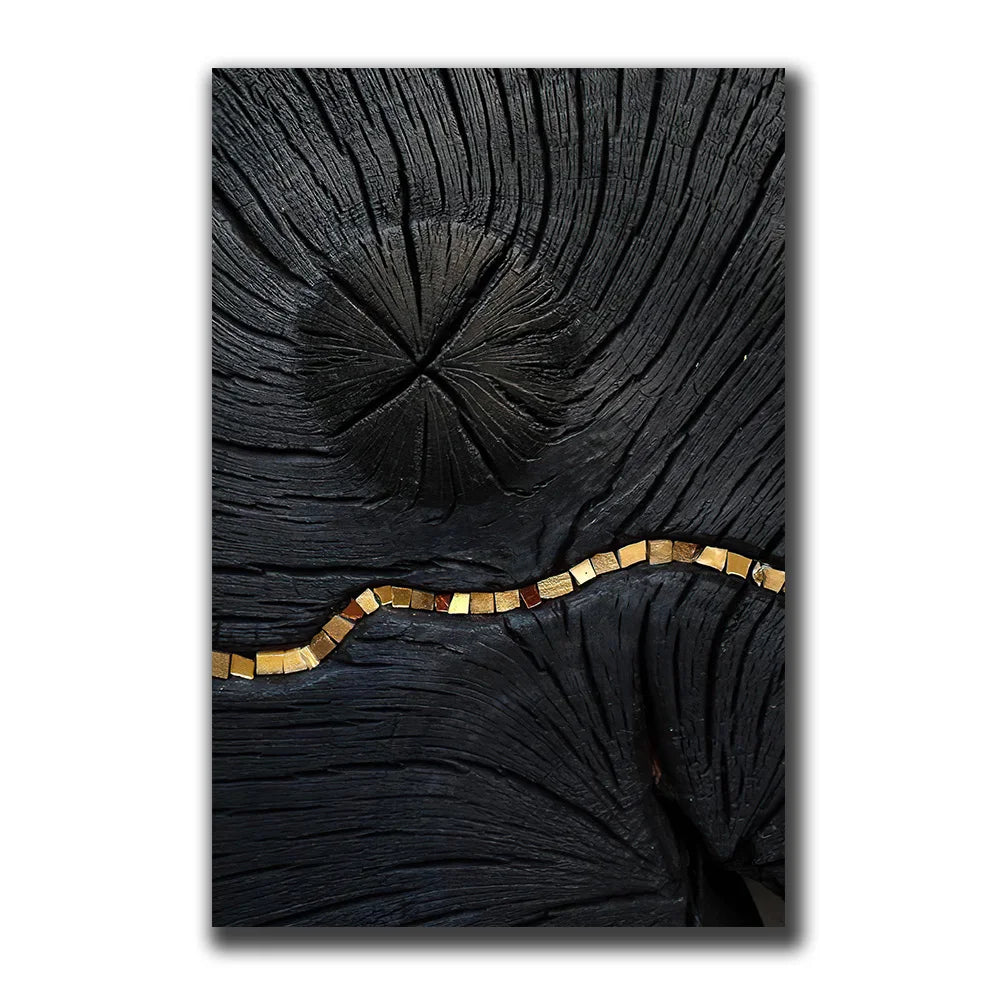 Golden Black Wood Tree Rings Wall Art Fine Art Canvas Prints Modern Abstract Pictures For Urban Loft Luxury Living Room Decor