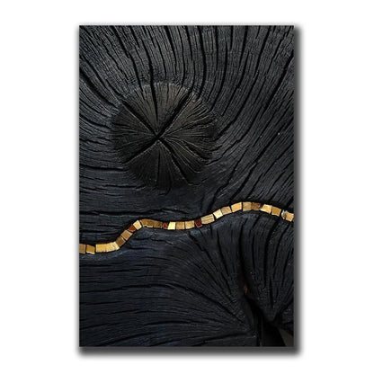 Golden Black Wood Tree Rings Wall Art Fine Art Canvas Prints Modern Abstract Pictures For Urban Loft Luxury Living Room Decor