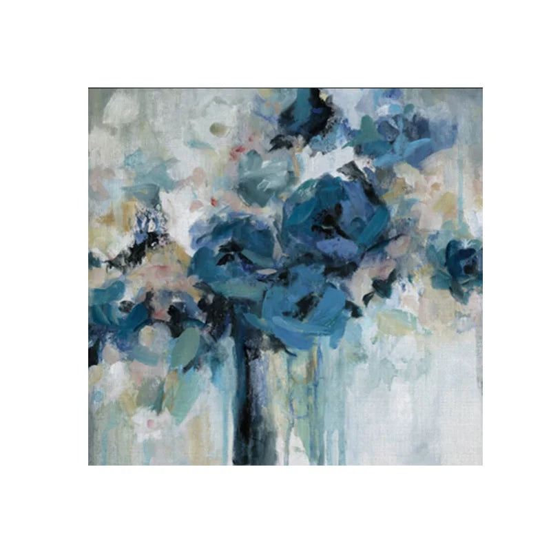 Modern Abstract Blue Floral Wall Art Fine Art Canvas Prints Square Format Pictures For Living Room Bedroom Art For Contemporary Interiors