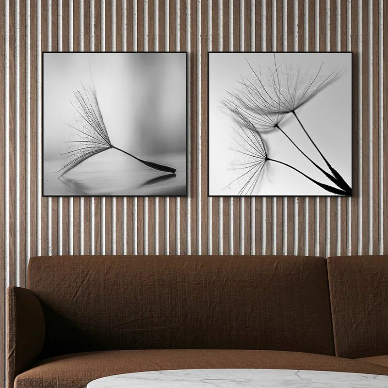 Delicate Dandelion Minimalist Black White Wall Art Fine Art Canvas Prints Square Format Pictures For Simple Living Room Bedroom Art Decor