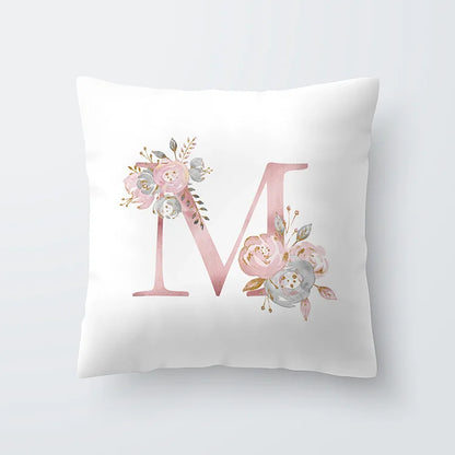 Pink Golden Floral Letter Cushion Case 45x45cm Cushion Cover For Living Room Sofa Throw Cushion Polyester Cotton Square Pillow Cases