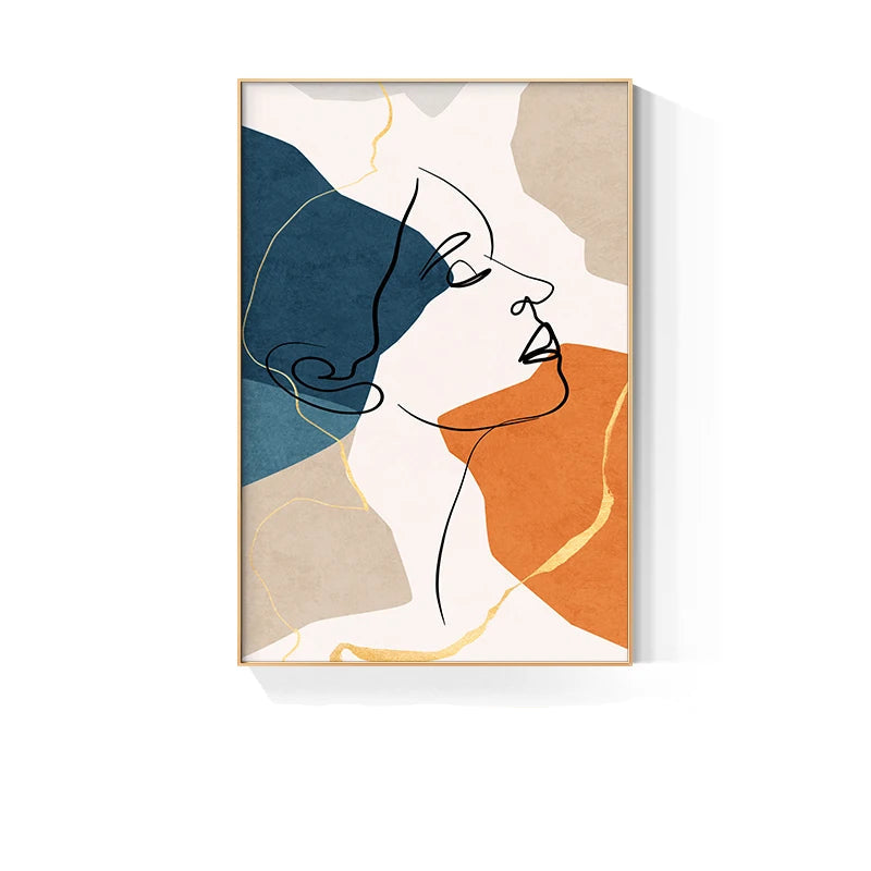 Bold Blue Orange Beige Abstract Line Art Face Art Fine Art Canvas Prints Colorful Pictures For Modern Apartment Living Room Hotel Room Salon Art Decor 2025