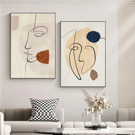 Minimalist Abstract Face Portrait Line Art Fine Art Canvas Prints Posters Neutral Color Pictures For Modern Living Room Bedroom Art Decor