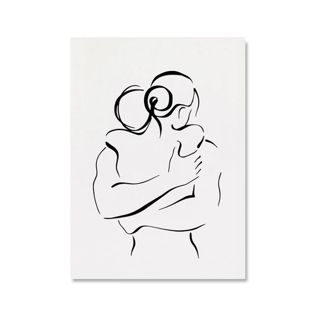 Romantic Lovers Minimalist Figure Art Line Art Wall Art Fine Art Canvas Prints Pictures For Bedroom Living Room Home Office Decor