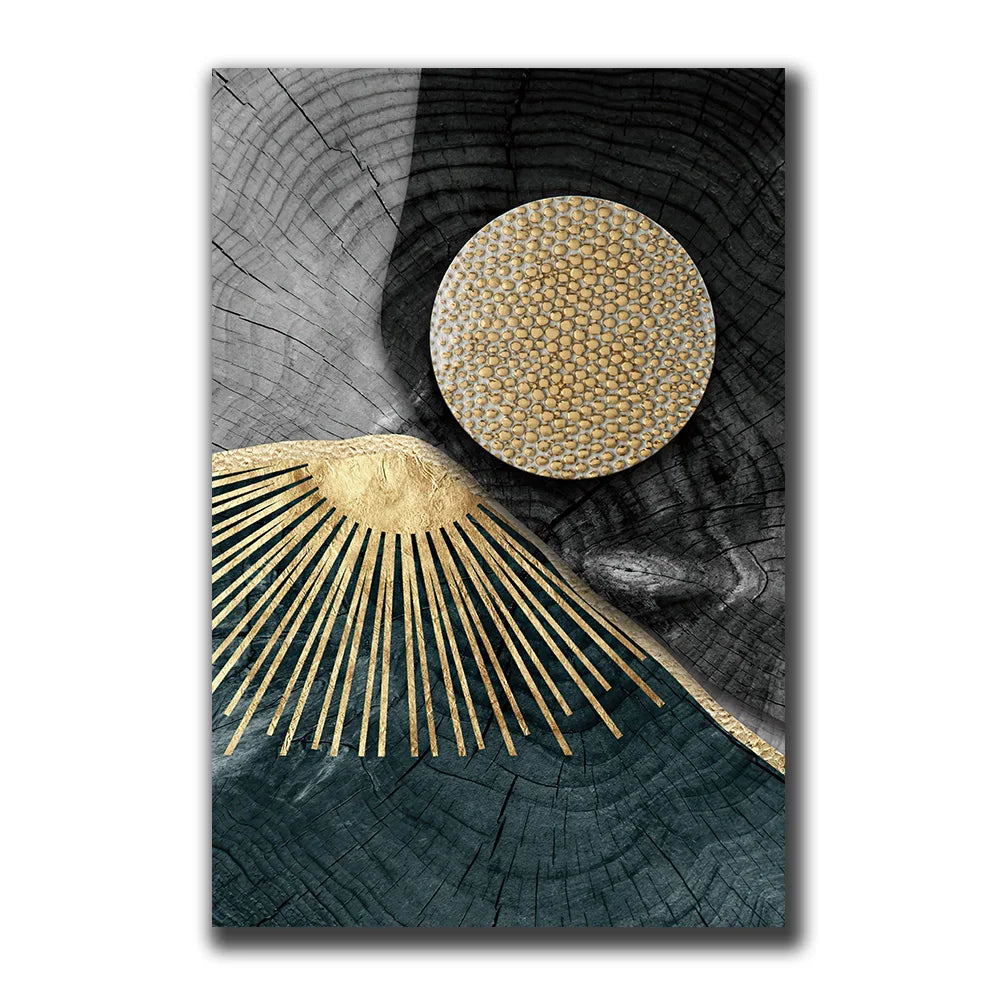 Golden Black Wood Tree Rings Wall Art Fine Art Canvas Prints Modern Abstract Pictures For Urban Loft Luxury Living Room Decor