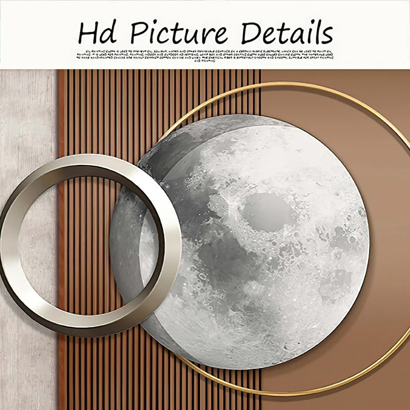 Modern Abstract Golden Sun Moon Wall Art Fine Art Canvas Prints 3d Visual Geometric Pictures For Luxury Loft Penthouse Home Office Decor